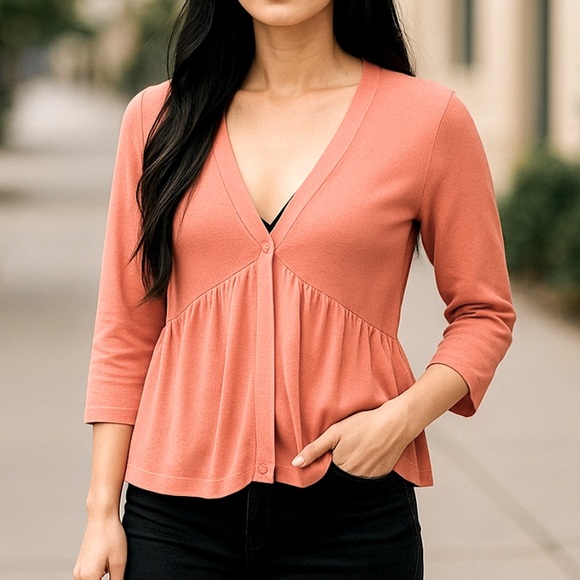 J. Jill Tops - J. Jill Peplum Coral Knit Sweater Cardigan With Button Closure Size XS